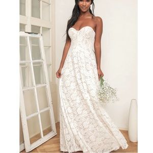 Lulus Dream Lasts Forever White Lace Bustier Dress